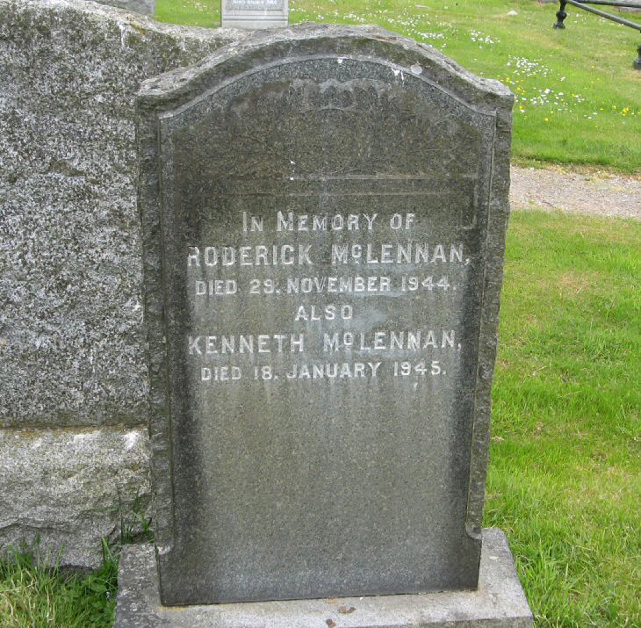 Photo of headstones/Roderick McLennan died 1944 MI Dingwall Mitchell Hill